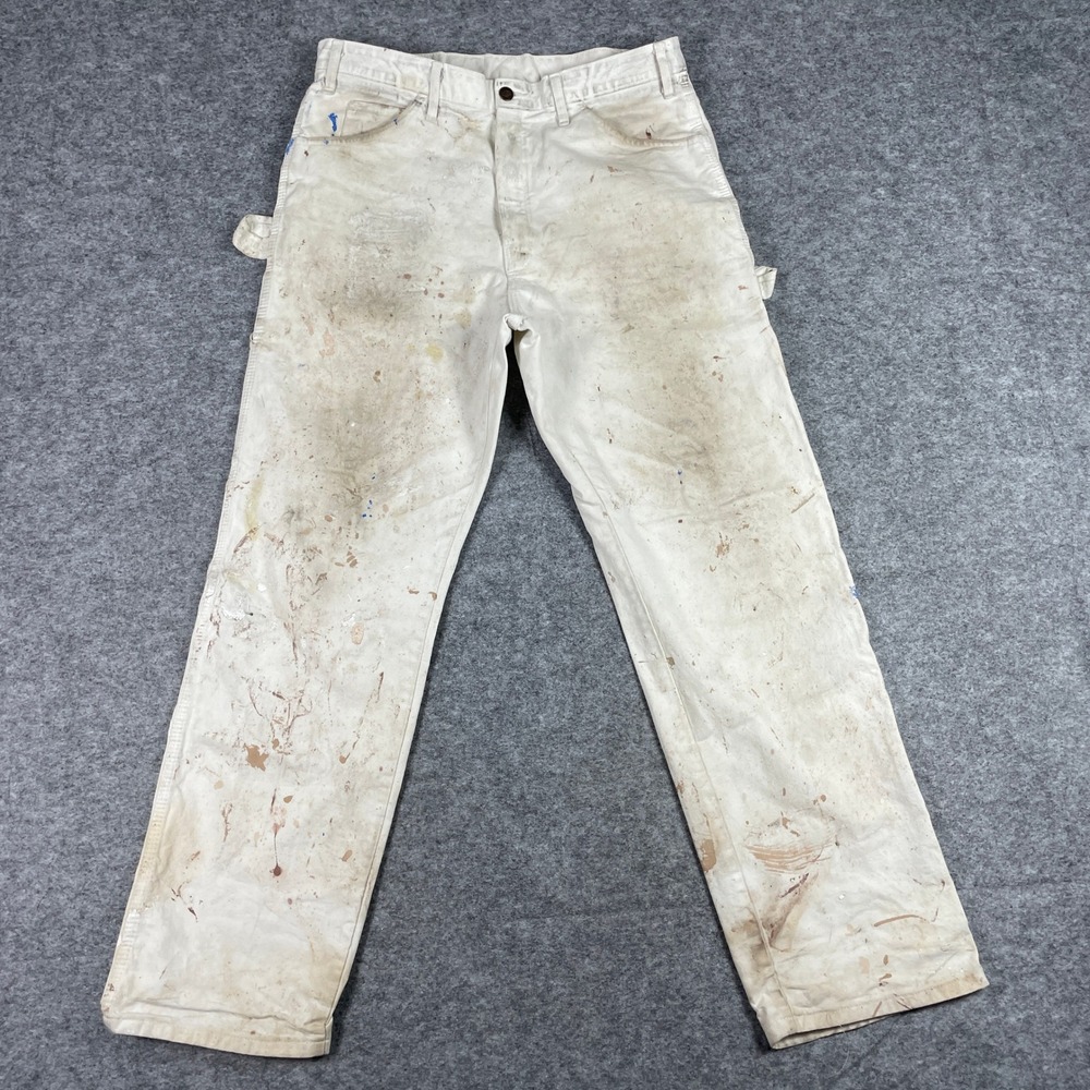 Dickies Painter Pants Mens 34x32 (Fits 32x30) White Dunn-Edwards Splatter Canvas